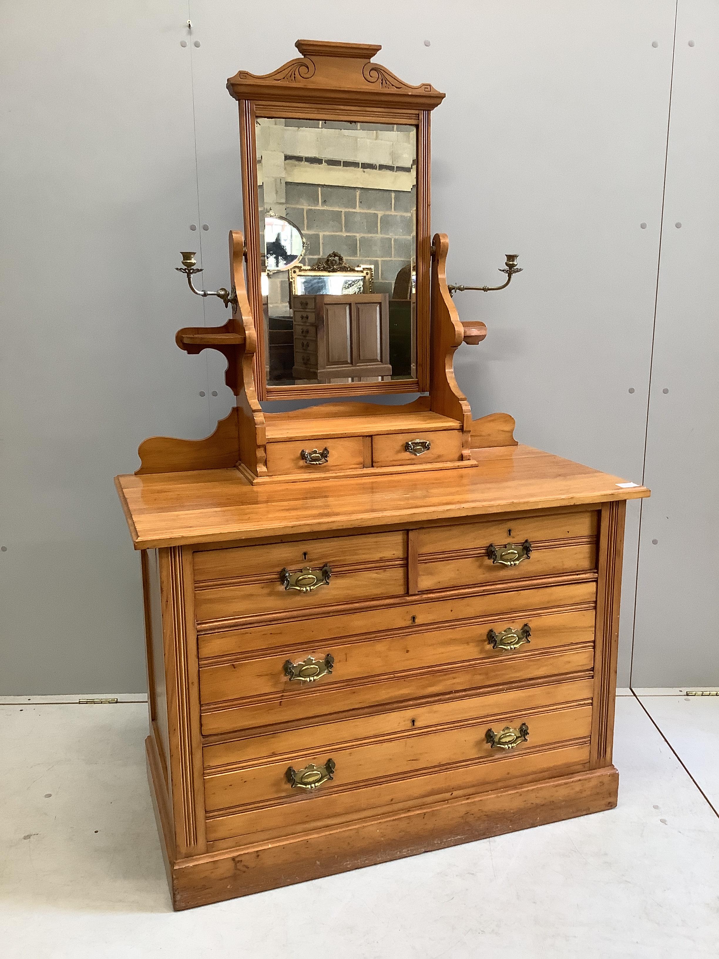 A late Victorian satin walnut dressing chest, width 106cm, depth 54cm, height 170cm